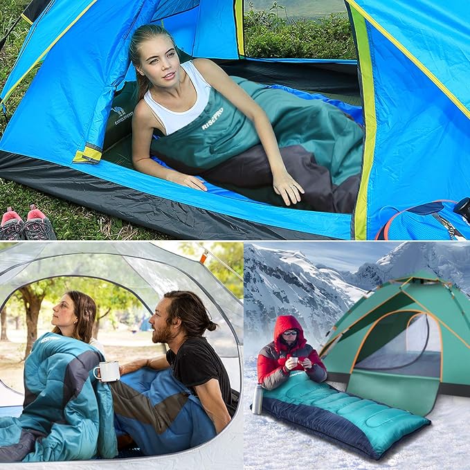 Flannel Sleeping Bag Lightweight Portable Waterproof 3-4 Seasons Warm Cold Weather Sleeping Bag for Adults &amp Kids - Indoor &amp Outdoor: Camping Backpacking Hiking
