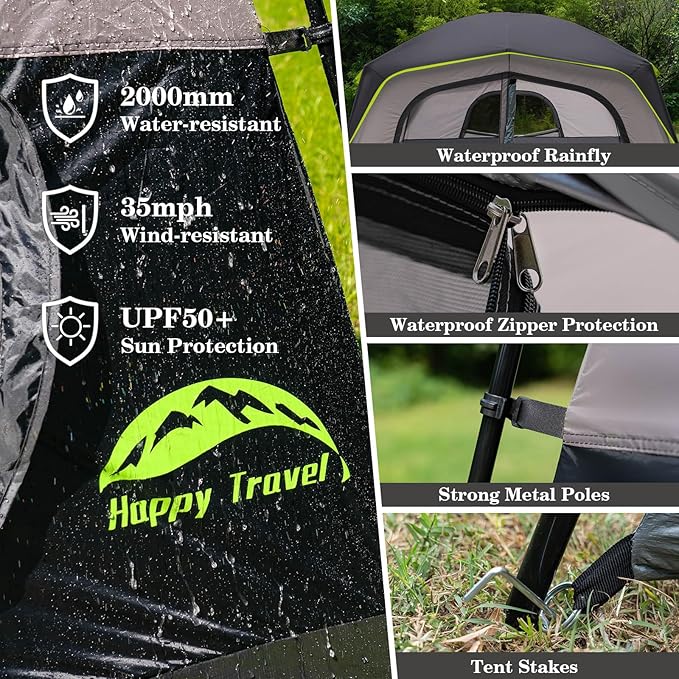 Happy Travel Tent 6 Person Tents for Camping Waterproof Easy Setup Camping Tent with Rainfly Portable Large Family Cabin Tent with 5 Large Mesh Windows and Carry Bag for Outdoor Camping &amp Hiking