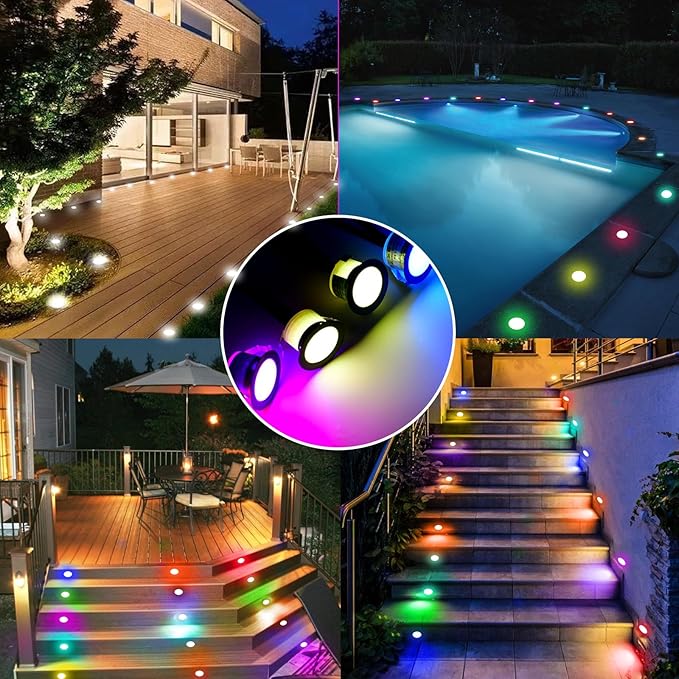 Recessed Step Lights RGBW+IC Led Lights Outdoor Waterproof IP67 1.22 Deck Lighting Wi-Fi Deck Stair Light DC12V Low Voltage Music Sync 20 Pack