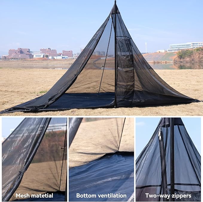 Hot Tent Inner Tent 4 Season 3-4 Person Tipi Gear for Camping 6.4ft Standing Room with Inner Mesh Cold Weather Shelter for Family Fishing Hiking Hunting Backpacking
