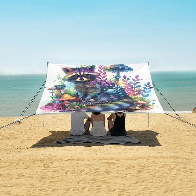 Camping Sun Shelters Beautiful Fantasy Magical Raccoon Beach Canopy 126 * 110.2in