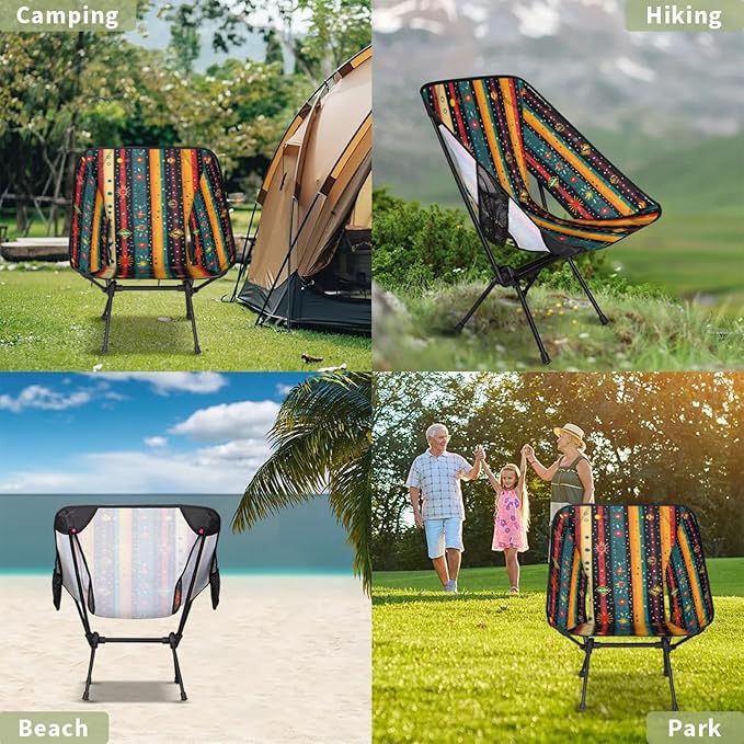 Honeybaby Folding Camping Chair Stripes Boho Camping Chairs Lightweight Portable Chair Outdoor Foldable Chairs for Camping Travel Picnic Beach Hiking