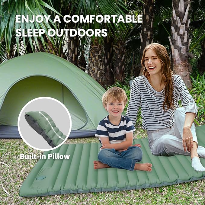 Camping Sleeping Pad - Camping Mattress 4 Thick Ultra-Light Pillow Built in Foot Pump Thickened and Silent Anti-air Leakage Hiking Camping Family Trips Green