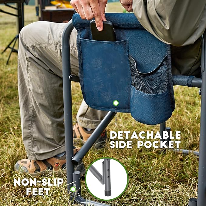 TIMBER RIDGE Aluminum Oversized Camping Chair Lightweight Portable Directors Chair with Side Table Detachable Side Pocket for Outdoor Camping Lawn Picnic Support 400lbs Blue 2 Pack