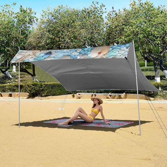 Camping Sun Shelters Starfish and Shells on Beach Beach Canopy 126 * 110.2in