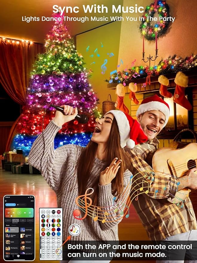 500LED Smart Color Changing Christmas Lights App Controlled 175FT Waterproof RGB Twinkle String Light Music Sync Multiple Modes Christmas Lights with Remote &amp Timer Indoor Outdoor Xmas Decoratio