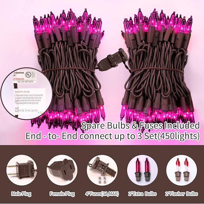 LAMPHOME Purple Christmas String Lights 300 Mini Fairy Lights 63.8ft(2pk of 150L) Set Brown Wire Halloween Holiday Décor for Home Christmas Tree Bedroom Patio Wedding