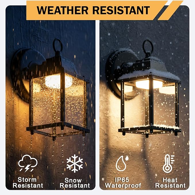 LIT-PaTH Outdoor LED Wall Lantern Wall Sconce Exterior Porch Lighting Fixture 3000K Warm White 9.5W 800 Lumen Aluminum Housing Plus Glass Black Finish 2-Pack