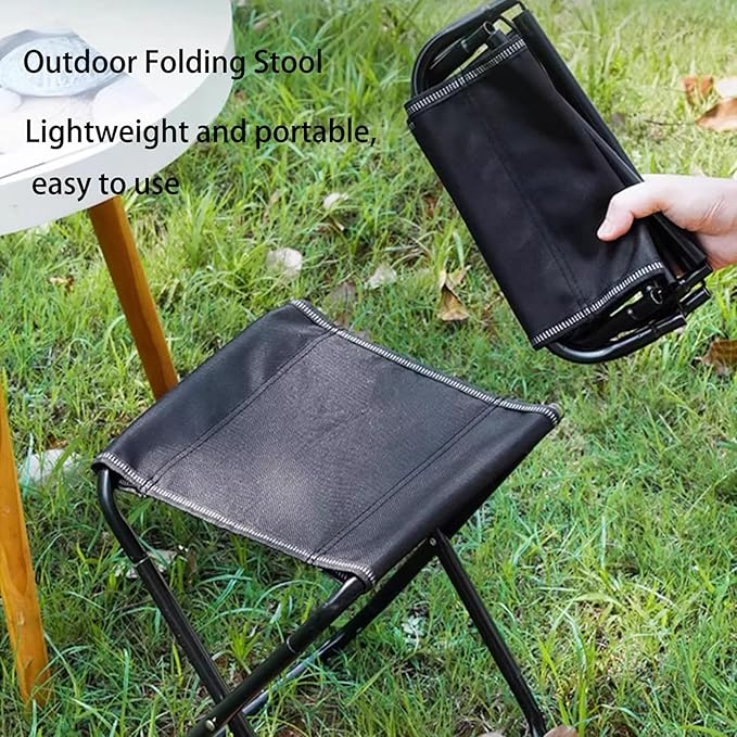 Portable Folding Stool Lightweight Aluminum Alloy Frame with Oxford Cloth Seat Compact Travel Camping Stool with Storage Bag for Outdoor Hiking Fishing Picnic Black
