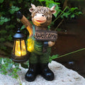 Solar Garden Decor Statues: Handmade Resin Statue with LED LightHighland Cow Figurine Outdoor Garden Decor Unique Gifts for Women Mom Grandma (Green cow1)