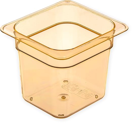 Carlisle FoodService Products StorPlus High-Heat 1/6-Size Food Pan 6 Deep Food Storage Container with 2.5 Quart Capacity High Heat Plastic 1/6 Size Amber (Pack of 6)
