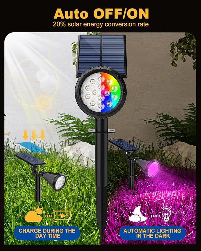 Solar Spot Lights Outdoor Color Changing 7 Modes/14 LED Outdoor Solar Lights for Yard Waterproof RGB Multicolor Solar Landscape Spotlights Auto On/Off for Flood Yard Tree Pathway 8 Pack