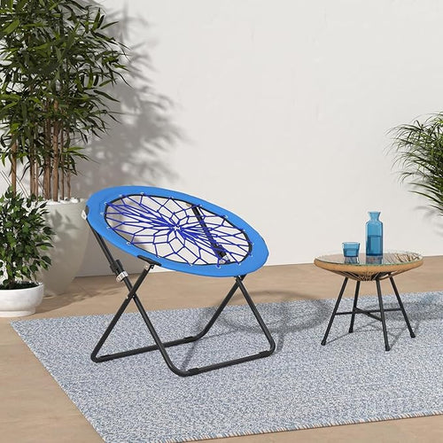 2 Pack Bungee Bunjo Folding Chair Saucer Dish Chair Bunjo Chair Outdoor Indoor Use for Camping Game&amp Recreation Room Livingroom Study (BLUE-2PK)