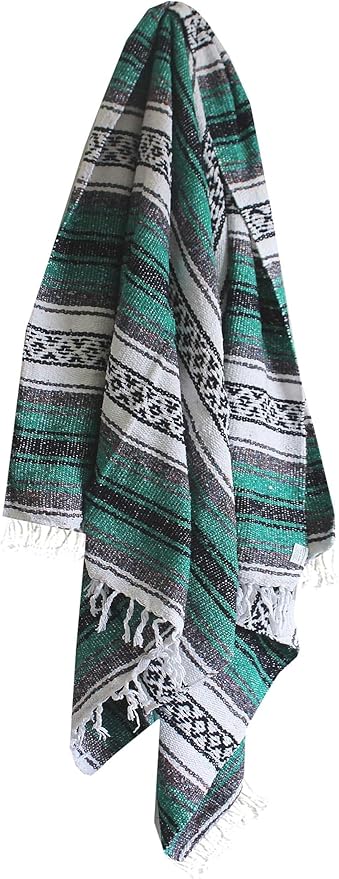 Del Mex Classic Mexican Blanket Large Authentic Woven Falsa Throw (70x50) Artisan Southwest Décor for Beach Yoga Outdoors (Teal)