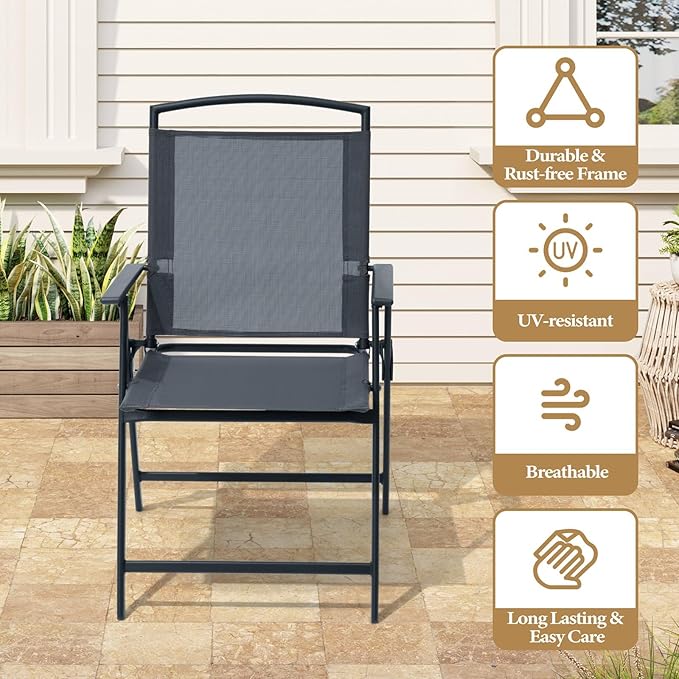 Crestlive Products Patio Folding Chairs Set of 8 Outdoor Folding Chairs with Durable Rust-Resistant Frame and Breathable Textilene Material for Outside Gray