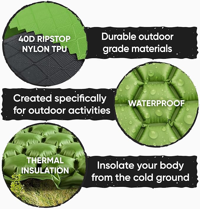 POWERLIX Ultralight Inflatable Camping Sleeping Pad - Camping Mattress Sleeping Mat for Backpacking Hiking Compact Lightweight Sleeping Pad for Camping Inflation Bag/Repair Kit Included