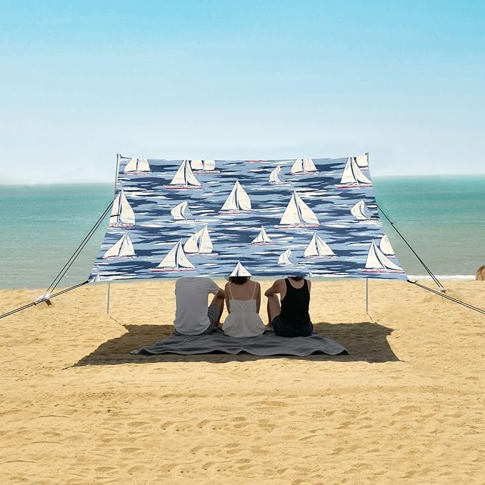 Camping Sun Shelters Sailboat in Waves Pattern Beach Canopy 126 * 110.2in
