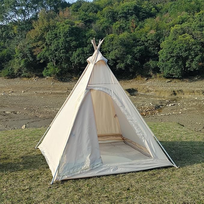 Canvas Tent Teepee Tent for Adults 210G Cotton with Double Door 3 Seasons 2-3 Person for Family Outdoor Camping Parties Glamping