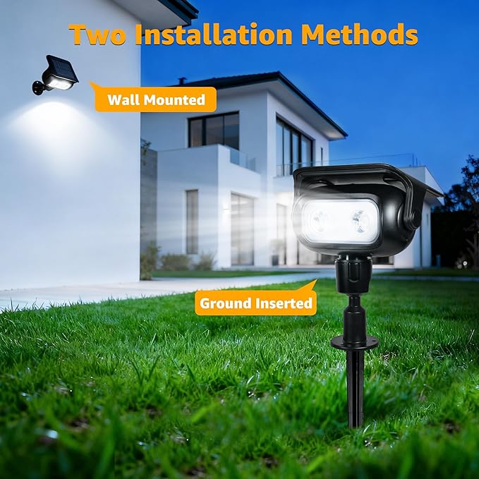 Ollny Solar Lights Outdoor Waterproof IP65 4 Pack Super Bright LED 2 Lighting Modes 360° Rotation Solar Spot Lights Outdoor Auto On/Off Landscape Lighting for Yard Garden Pathway (Cool White)