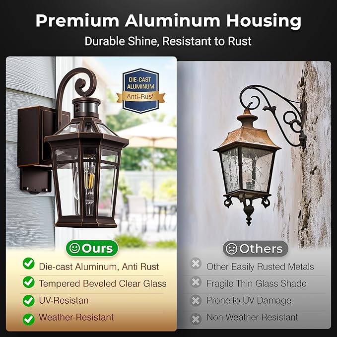 Motion Sensor Porch Light with GFCI Outlet Oil Rubbed Bronze Outdoor Light Fixture with Outlet Anti-Rust Exterior Wall Light Lantern Waterproof Outdoor Sconces Wall Lighting for Garage Home