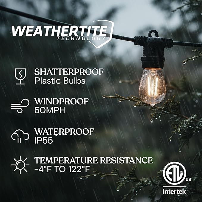 Brightech Ambience Pro 105Ft LED String Lights - 1W Commercial Grade Patio Lighting Outdoor Waterproof - Heavy Duty Dimmable Vintage Edison Porch Lights for Outside Backyard - 34 Bulbs Soft White