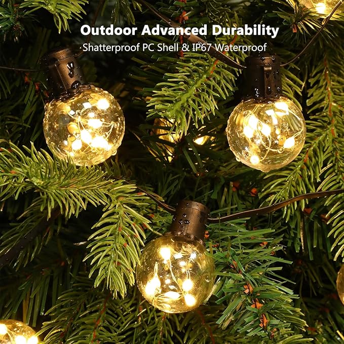 Outdoor String Lights Plug in 25ft 20 LED Bulbs Hanging Patio Lights Dimmable with Timer &amp Remote Globe Bulb Shatterproof &amp Waterproof for Indoor Backyard Balcony Decor - Warm White &amp Mu