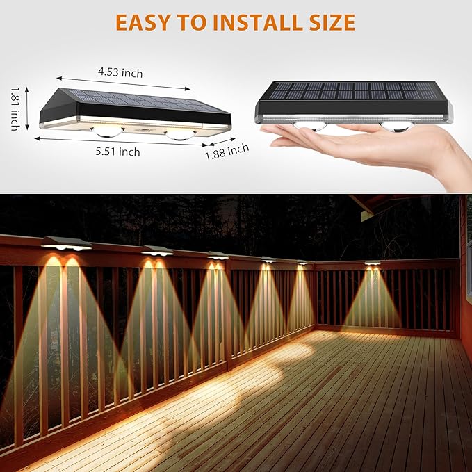 Solar Fence Lights RGB &amp Warm White &amp 6 Colors Bright Lens LED Dusk to Dawn Deck Light Fence Solar Lights Outdoor Waterproof Solar Outdoor Lights for Backyard/Railing/Wall/Step/Patio/Pool (
