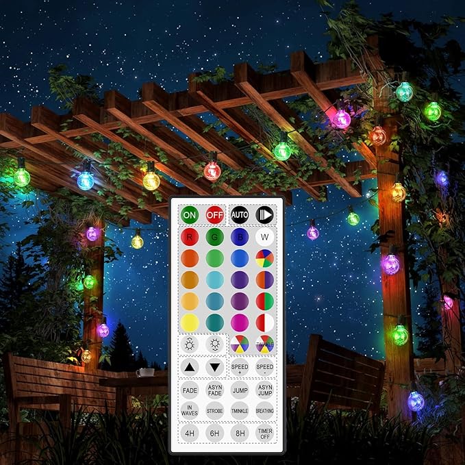 LED Outdoor String Lights 30FT Connectable G40 Patio Light Outdoor Waterproof with 30 LED Bulbs RGB Color Changing Cafe Decorative Lights with Remote for Outside Camping Gazebo Party Balcony Decor