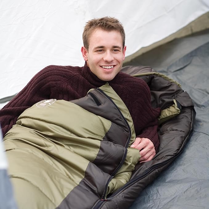 Coleman North Rim 0°F Big &amp Tall Sleeping Bag Cold-Weather Mummy Sleep Sack with No-Snag Zipper &amp Adjustable Hood for Warmth &amp Ventilation Large Camping Sleeping Bag