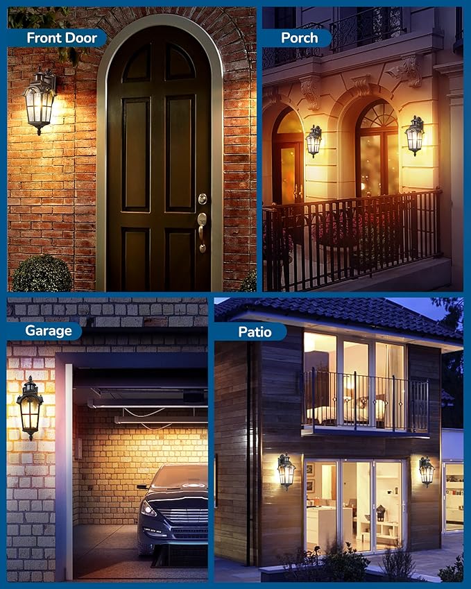 DEWENWILS Motion Sensor Outdoor Wall Lights Dusk to Dawn Exterior Light Fixture Wall Mount Outdoor Porch Light with Water Ripple Glass Wall Sconce Lantern for House Garage Patio