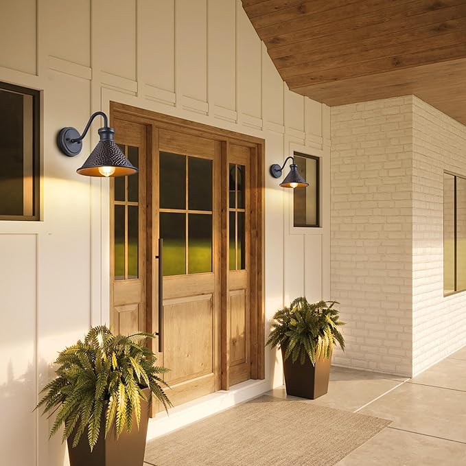 Gooseneck Outdoor Wall Sconce 1-Light E26 Socket Farmhouse Wall Mount Porch &amp Patio Lights9.3Inch Width Casting Aluminum ShadeOil Rubbed BronzeEasily Installed in Outdoor and Indoor.