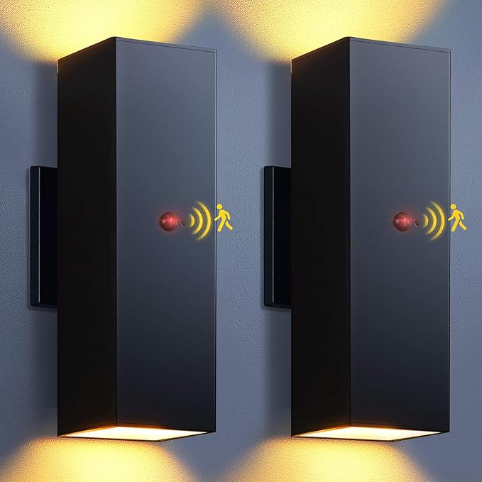 KIZON Motion Sensor Outdoor Lights 2 Pack Dusk to Dawn Outdoor Lighting Porch Lights Matte Black Exterior Lighting Fixtures with E26 Base Waterproof Motion Detector Lights for Outside