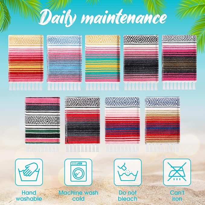 Peryiter 9 Pcs Mexican Blanket Bulk Large Yoga Blanket Striped Falsa with Fringed for Outdoor Beach Picnic Couch 45 x 70 inch(Pastel Colors)