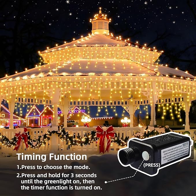 Christmas Outdoor Icicle Lights - 480 LED 66+33 FT 8 Modes Curtain Fairy String Light Plug in Waterproof for Eaves Yard Holiday Xmas Holiday Indoor Outdoor Decoration - Warm White