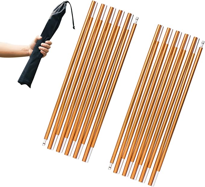 JEELAD Tent Pole Aluminium Rod Replacement Tent Pole Supporting Rod Awning Poles Kit for Outdoor Camping Hiking (A - Tent Poles - Gold 14.5 ft)