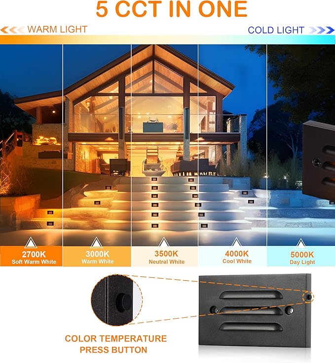 CLOUDY BAY 5CCT 12V 4W Low Voltage LED Step Light with Horizontal Louvered Faceplate for Steps Decks StairsOutdoor Stair LightsWet Locations6 PackBlack