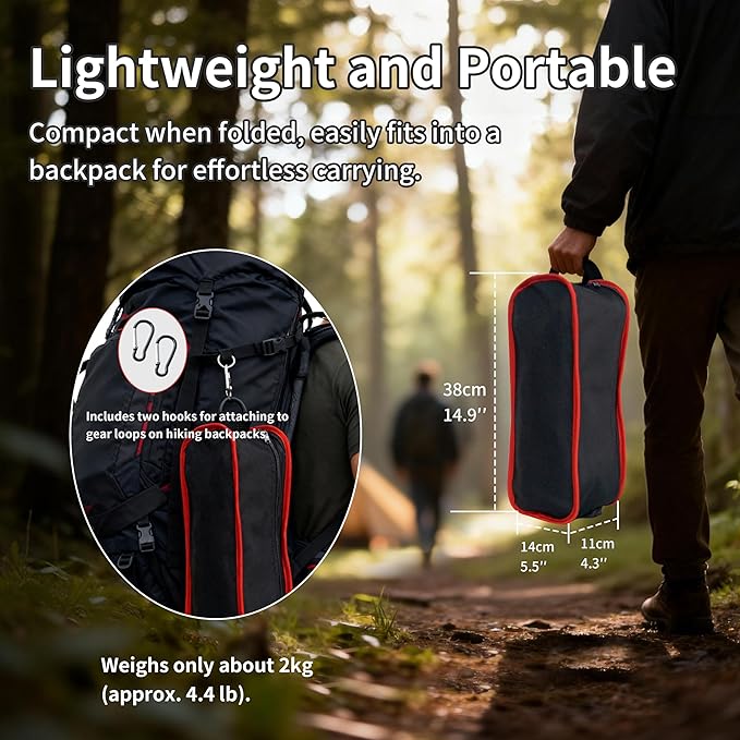 Lightweight Backpacking Folding Chair with Carry BagStable and Sturdy Camping Chairs with Back Support Fishing Hiking and Beach Activities (Low backrest Black and red S)