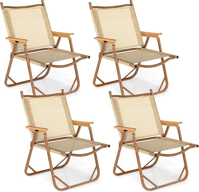 Tangkula Camping Chairs Set of 4 Portable Folding Lawn Chairs with Heavy Duty Aluminum Frame Fabric Seat for Fishing Hiking Picnic Camp 400 LBS Weight Capacity