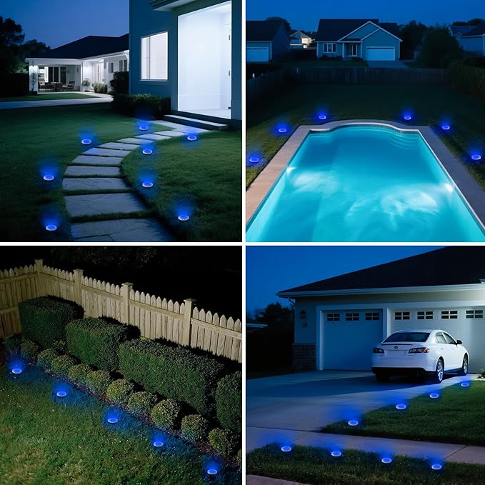 Mini Solar Ground Lights 12 Pack Solar Lights Outdoor Waterproof Upgraded LED Flat Landscape Lighting for Outside Pathway Garden Patio Yard DrivewayBlue