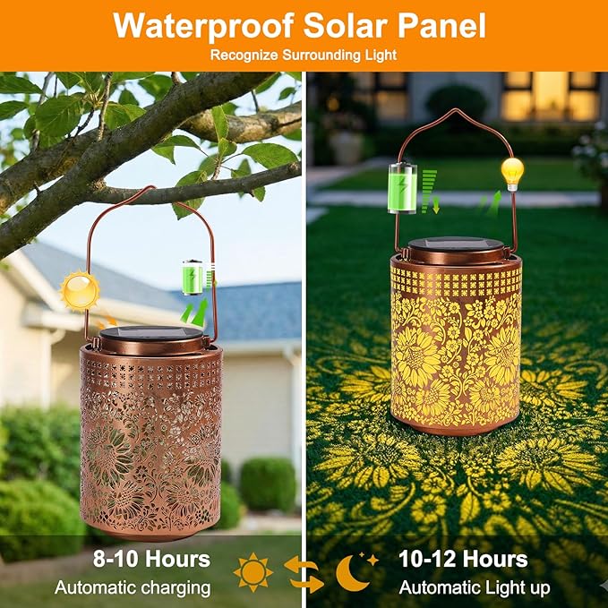 Sunflower Solar Lanterns Outdoor Waterproof Hanging Solar Lights Sunflower Gifts for Women Men Mom Metal Decorative LED Lanterns for Yard Patio Lawn Pathway Landscape Garden Decor