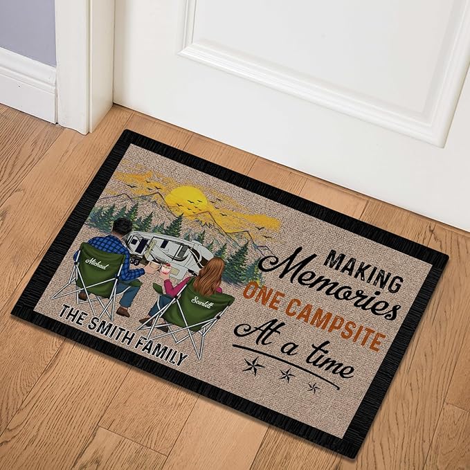 Personalized Camping Entry Doormat with Custom Family Name – “Life is Better When You’re Camping” RV Floor Mat for Trailer Cabin or Motorhome Doorway – Gift Idea for Outdoor Travel Lovers