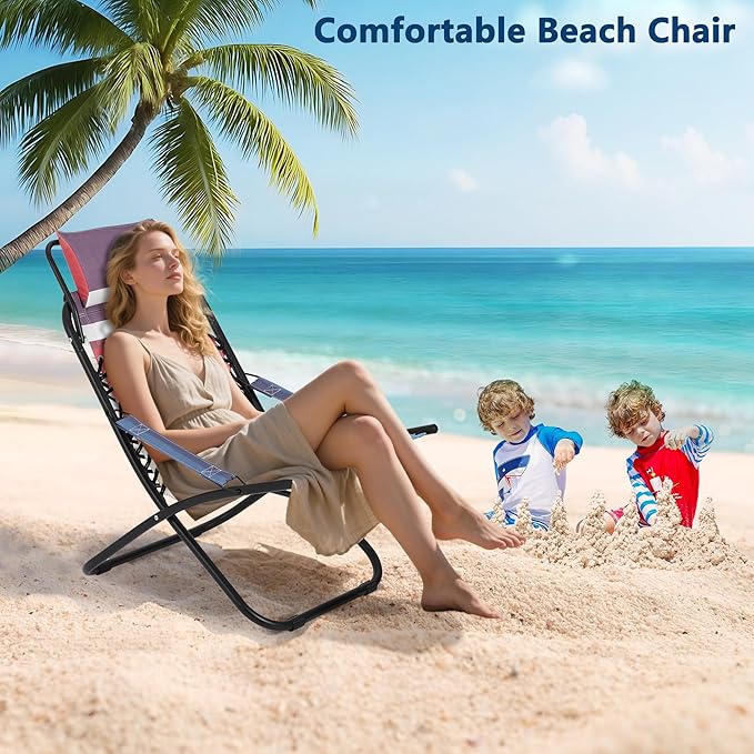 Folding Camping Chair with Head Support Stable Portable Compact Beach Chair Lawn Chairs Folding for Outdoor Camp Travel Picnic Festival Hiking Backpacking