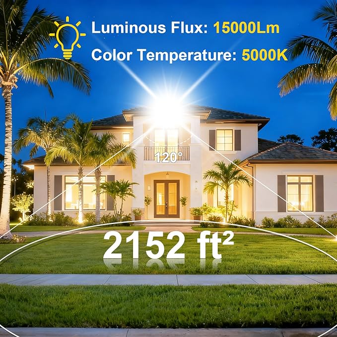 100W Flood Lights Outdoor 15000lm Bright LED Work Light with Plug 5000K Daylight White Outdoor Lights IP65 Waterproof Security Lights for Yard Garage Stadium Playground 2 Pack AC100-120V Voltage