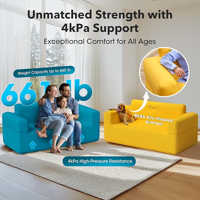 Inflatable Couch for Camping with Built-in Pump Portable Blow Up Sofa Multifunctional Inflatable Furniture has High-Pressure Resistant Fabric Suitable for Backyard Beach Music Festival Party (Blue)