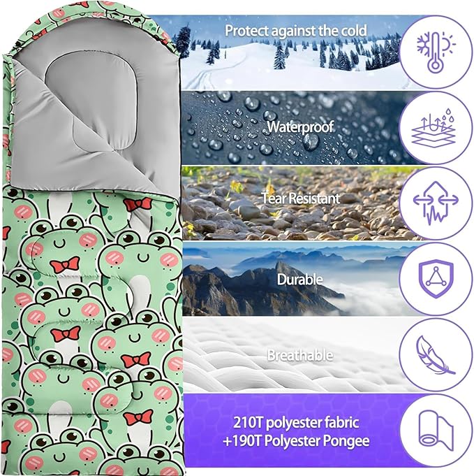 Sleeping Bags for Adults Youth Kids3D Printing Camping Sleeping Bag for Girls Boys Lightweight Waterproof Cold/Warm Weather Sleeping Bag for 3 Seasons