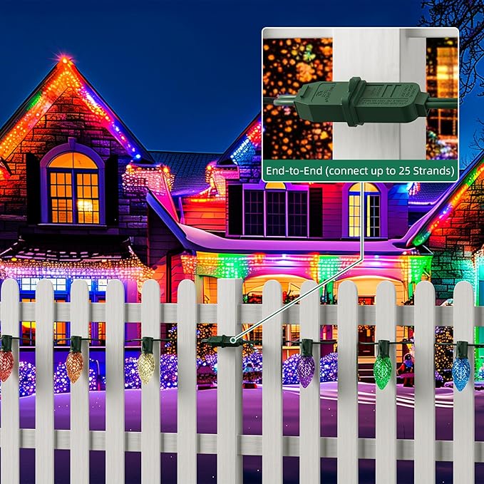 25Ft Christmas Lights Outdoor C9 Multicolor Christmas Lights with 25 Colored LED Bulbs Waterproof Connectable for Holiday Xmas Roofline Wedding Christmas Tree Decoration - Green Wire