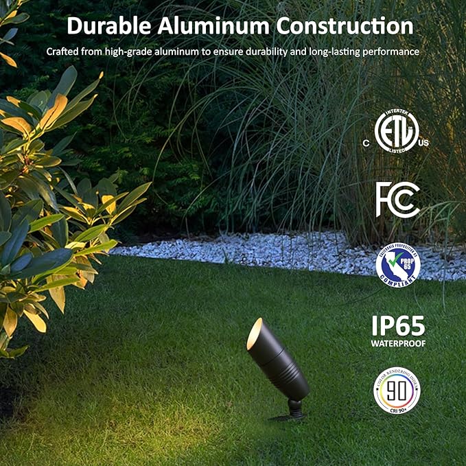 Low Voltage Landscape Spotlights Outdoor Tree Lights Wired LED 7W 5CCT Uplighting Outdoor 12V Landscape Spot Lights for Tree Wall Flag House Aluminum Bronze ETL Pack of 6