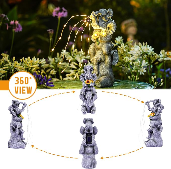 Solar Garden Decor Elephant Statue Outdoor Luck Triple Elephant Decorations for Yard Porch Lawn Patio - Ideal Gifts for Women Mom Grandma Senior Elder or Birthdays 12