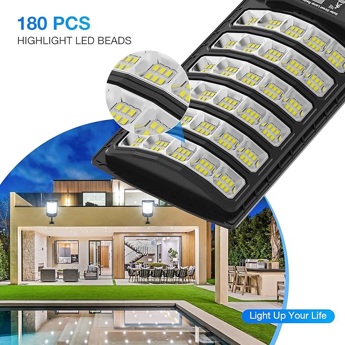 Solar Street Lights Outdoor Waterproof48000LM 320°Wide Angle Flood Light LED Solar Parking Light with Motion Sensor and Remote Control for Outdoor Streets CourtyardsParking Garages2Pack
