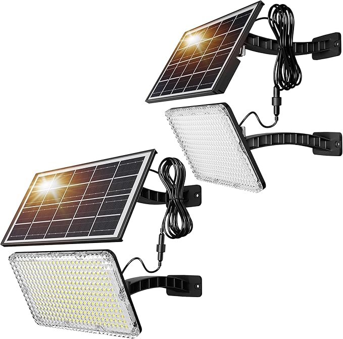 1000 Lumen 299 LED Solar Dusk to Dawn Light Outdoor JACKYLED Solar Powered Spotlight with 4000mAh Battery Outside Waterproof Wall Mount Security Light for Porch Storage Room Patio Shed (White 2-Pack)